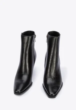 Botki ze skóry croco na szpilce czarne>WITTCHEN Fashion