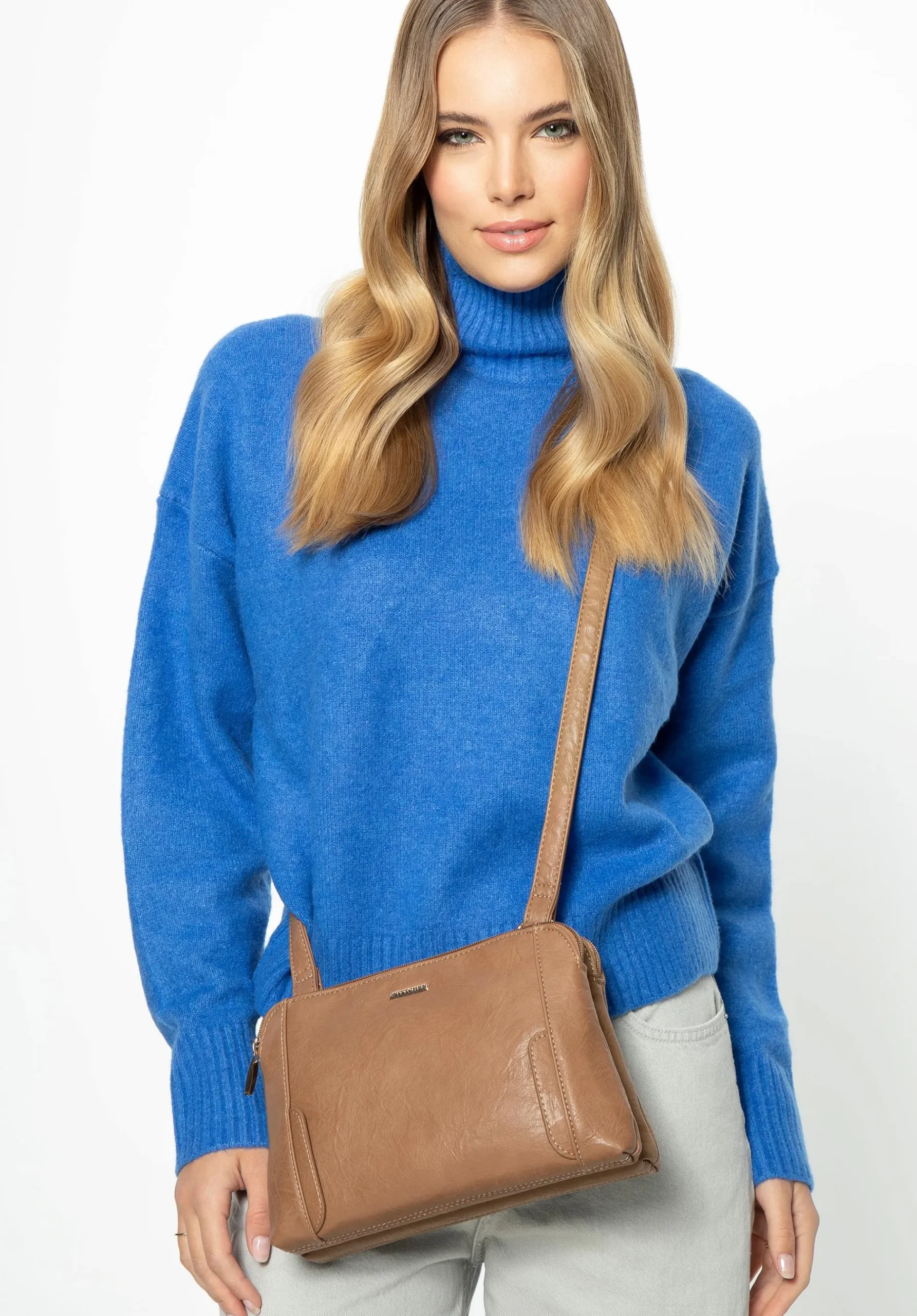 Crossbody damska z ekoskóry dwukomorowa ciemny beż>WITTCHEN Best