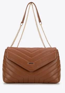 Damska crossbody na łańcuszku z ekoskóry brązowa><noscript><img width=