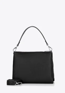Damska crossbody trójkomorowa ze skóry czarna><noscript><img width=