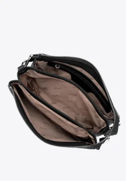Damska crossbody trójkomorowa ze skóry czarna><noscript><img width=