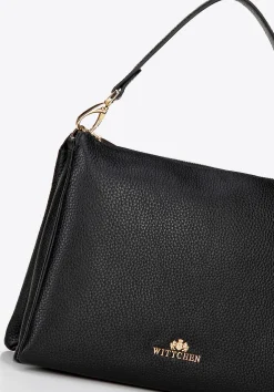 Damska crossbody trójkomorowa ze skóry groszkowej czarna><noscript><img width=