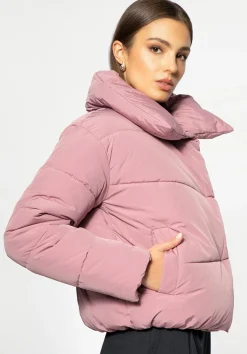 Damska kurtka oversize pikowana zgaszony róż><noscript><img data-lazyloaded=