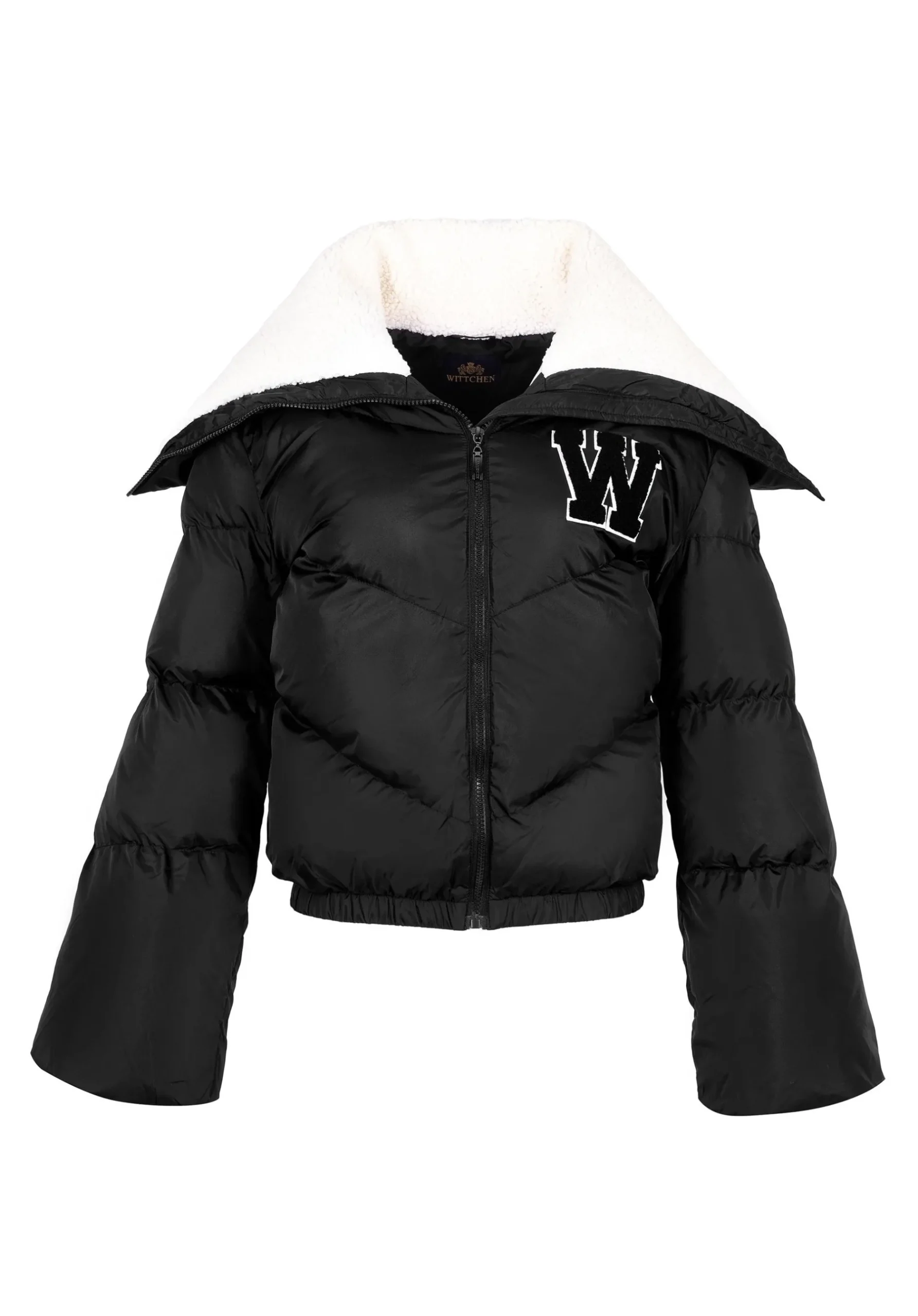 Damska kurtka oversize z kołnierzem podszytym sztucznym barankiem czarna>WITTCHEN Fashion