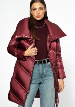 Damska kurtka puchowa z wysokim kołnierzem bordowa>WITTCHEN Fashion