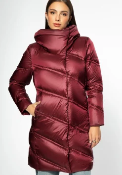 Damska kurtka puchowa z wysokim kołnierzem bordowa>WITTCHEN Fashion