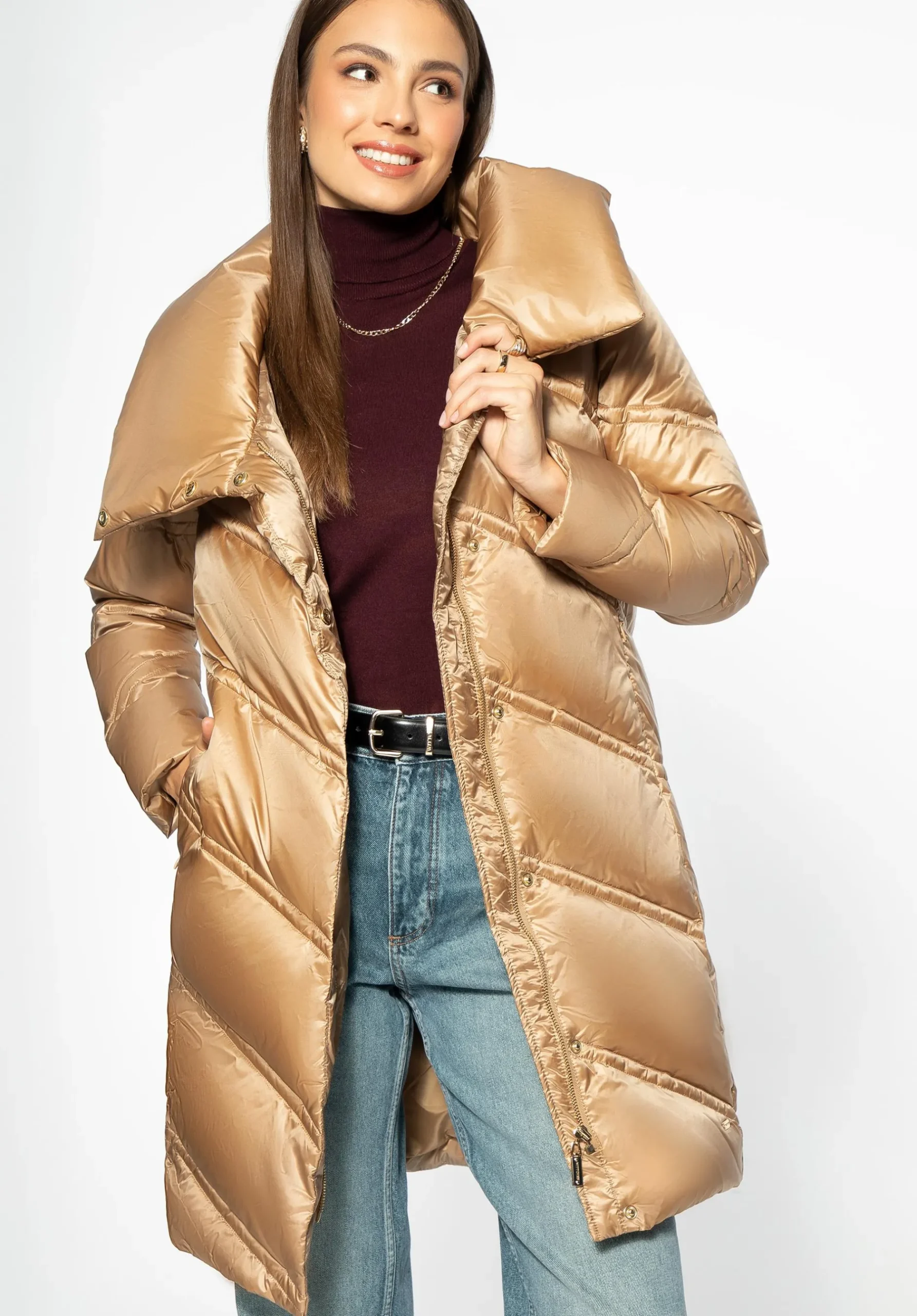 Damska kurtka puchowa z wysokim kołnierzem złota>WITTCHEN Best
