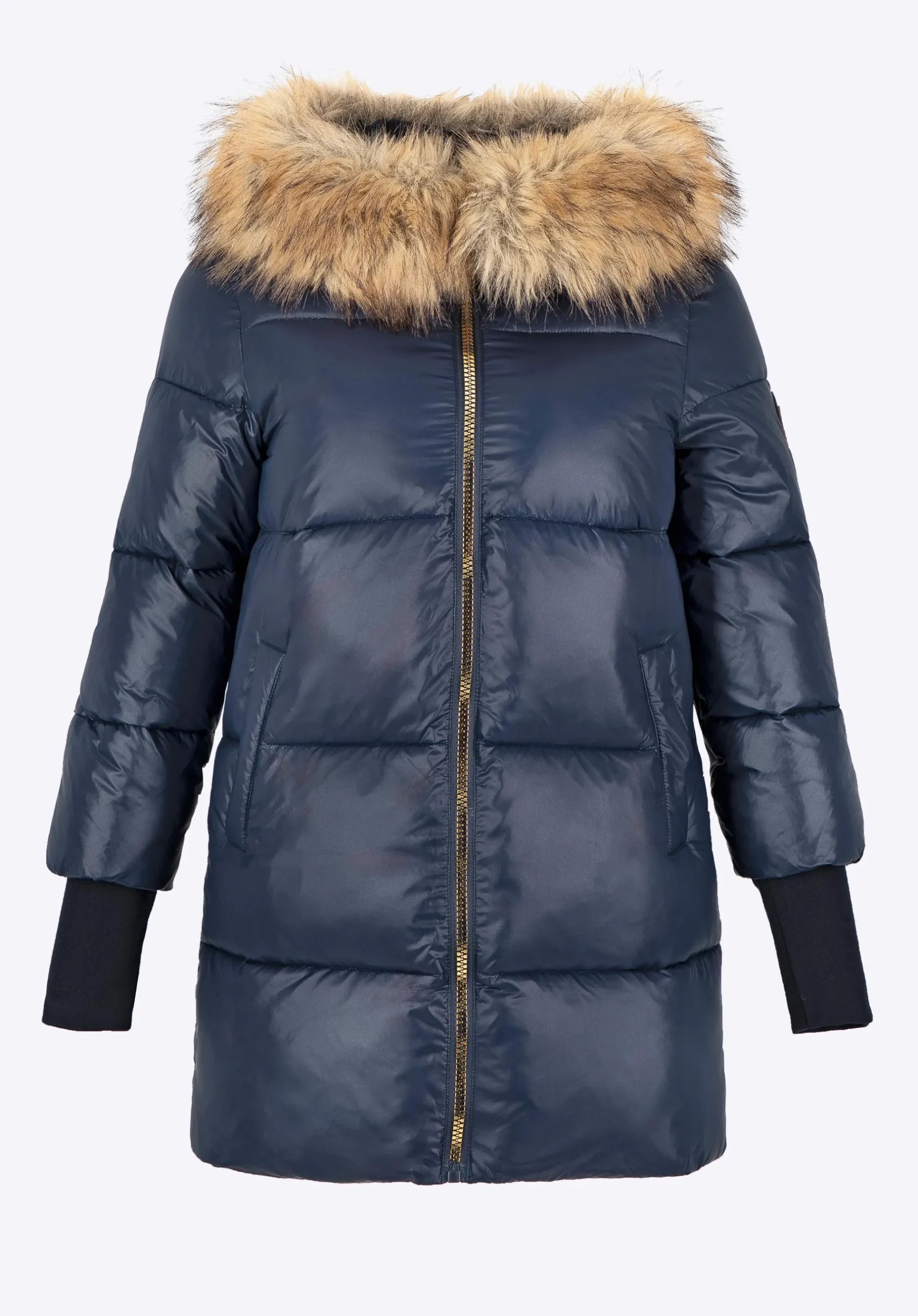 Damska kurtka z futrzanym kapturem granatowa>WITTCHEN Fashion