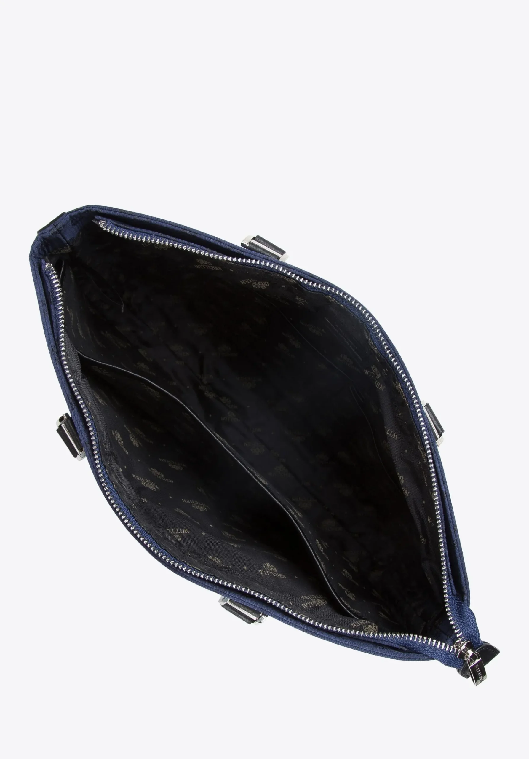 Damska torba na laptopa 12” z żakardu z opaskami ze skóry granatowa>WITTCHEN Discount