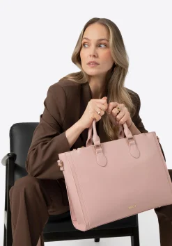 Damska torba na laptopa 14,5” z imitacji skóry różowa>WITTCHEN New