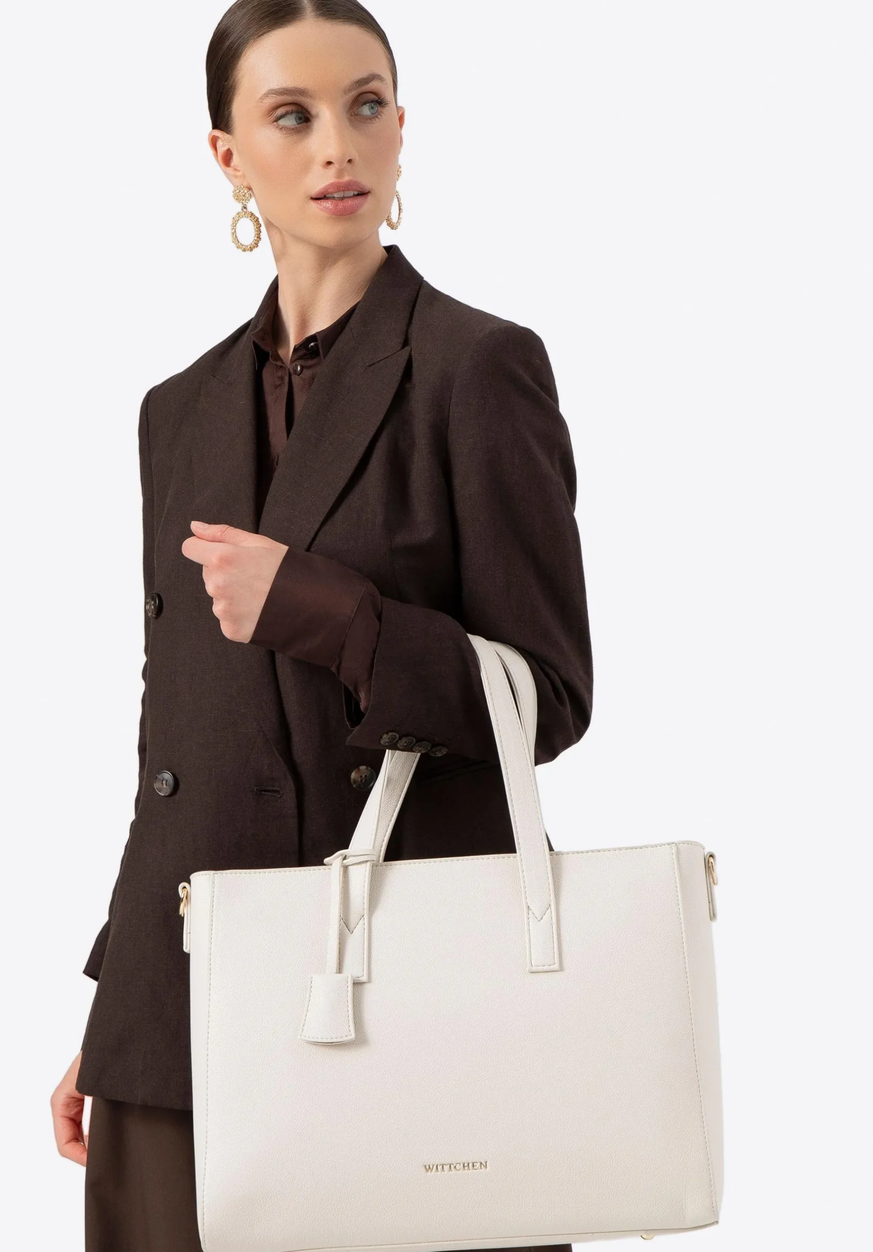 Damska torba na laptopa 16" z imitacji skóry kremowa>WITTCHEN Fashion