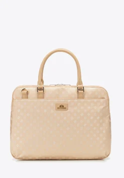 Damska torba na laptopa 14" z żakardu w monogram kremowa>WITTCHEN Best