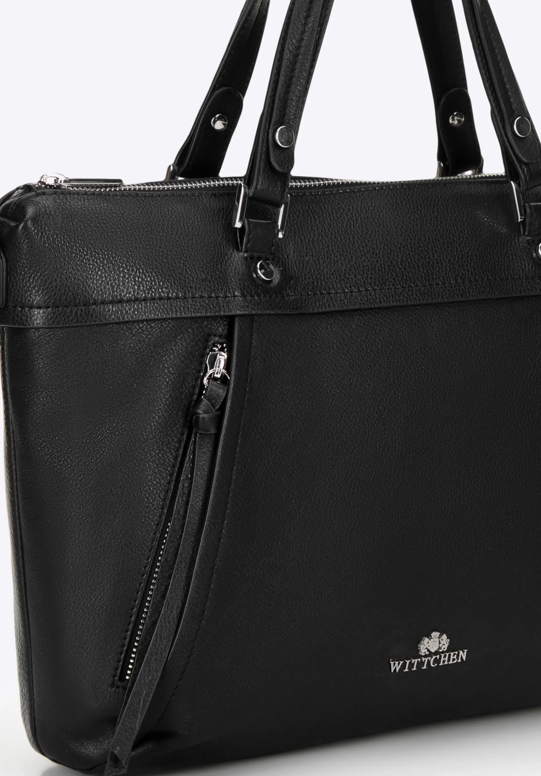 Damska torba na laptopa 15" ze skóry z chwostem czarna>WITTCHEN Fashion