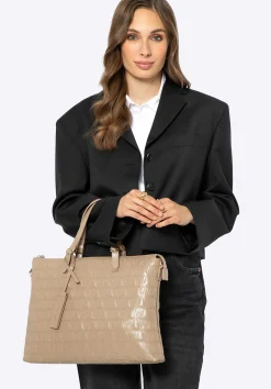 Damska torba na laptopa 14'' w geometryczny wzór beżowa>WITTCHEN Best