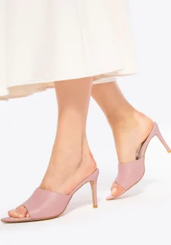 Damskie klapki ze skóry na obcasie różowe>WITTCHEN Clearance