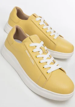 Damskie klasyczne sneakersy na platformie żółte><noscript><img width=