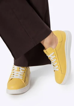 Damskie klasyczne sneakersy na platformie żółte><noscript><img width=