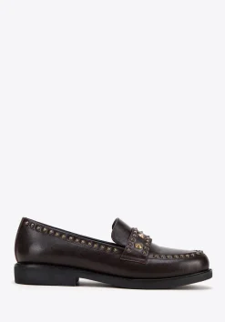 Damskie loafersy skórzane z ozdobnymi nitami brązowe>WITTCHEN Fashion