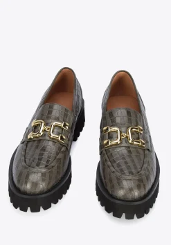 Damskie mokasyny ze skóry z klamerką zielone>WITTCHEN Fashion