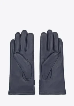 Damskie rękawiczki skórzane z klamerkami granatowe>WITTCHEN Fashion