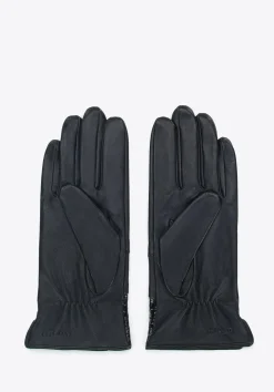 Damskie rękawiczki skórzane ze wstawką o fakturze egzotycznej skóry czarne>WITTCHEN Fashion