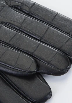 Damskie rękawiczki ze skóry croco czarne><noscript><img width=