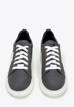 Damskie sneakersy dżinsowe na platformie ciemny szare><noscript><img width=