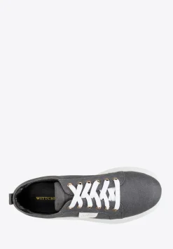 Damskie sneakersy dżinsowe na platformie ciemny szare><noscript><img width=