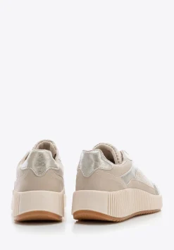 Damskie sneakersy na grubej platformie beżowe><noscript><img width=