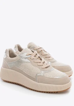 Damskie sneakersy na grubej platformie beżowe><noscript><img width=