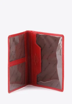 Etui na dokumenty skórzane z transparentnymi kieszeniami czerwone><noscript><img data-lazyloaded=