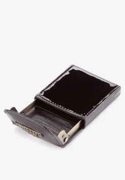 Etui na wizytówki ze skóry lakierowanej pionowe czarne><noscript><img width=