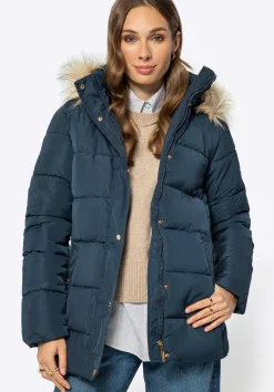 Kurtka damska pikowana z monogramem granatowa>WITTCHEN Fashion