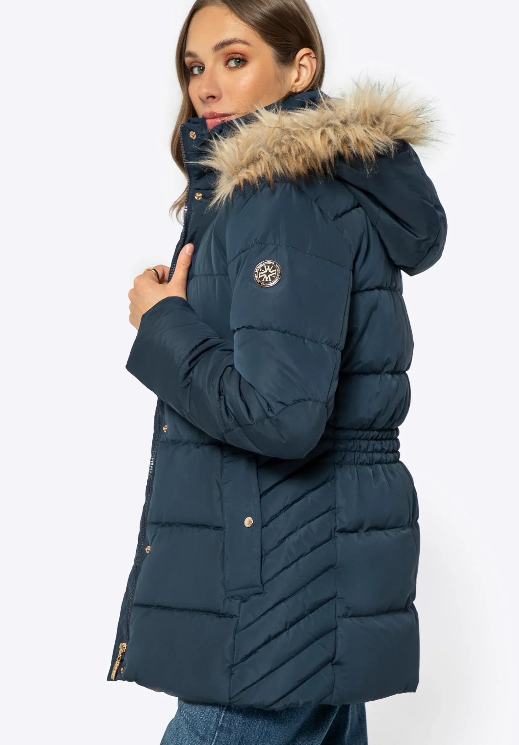 Kurtka damska pikowana z monogramem granatowa>WITTCHEN Fashion