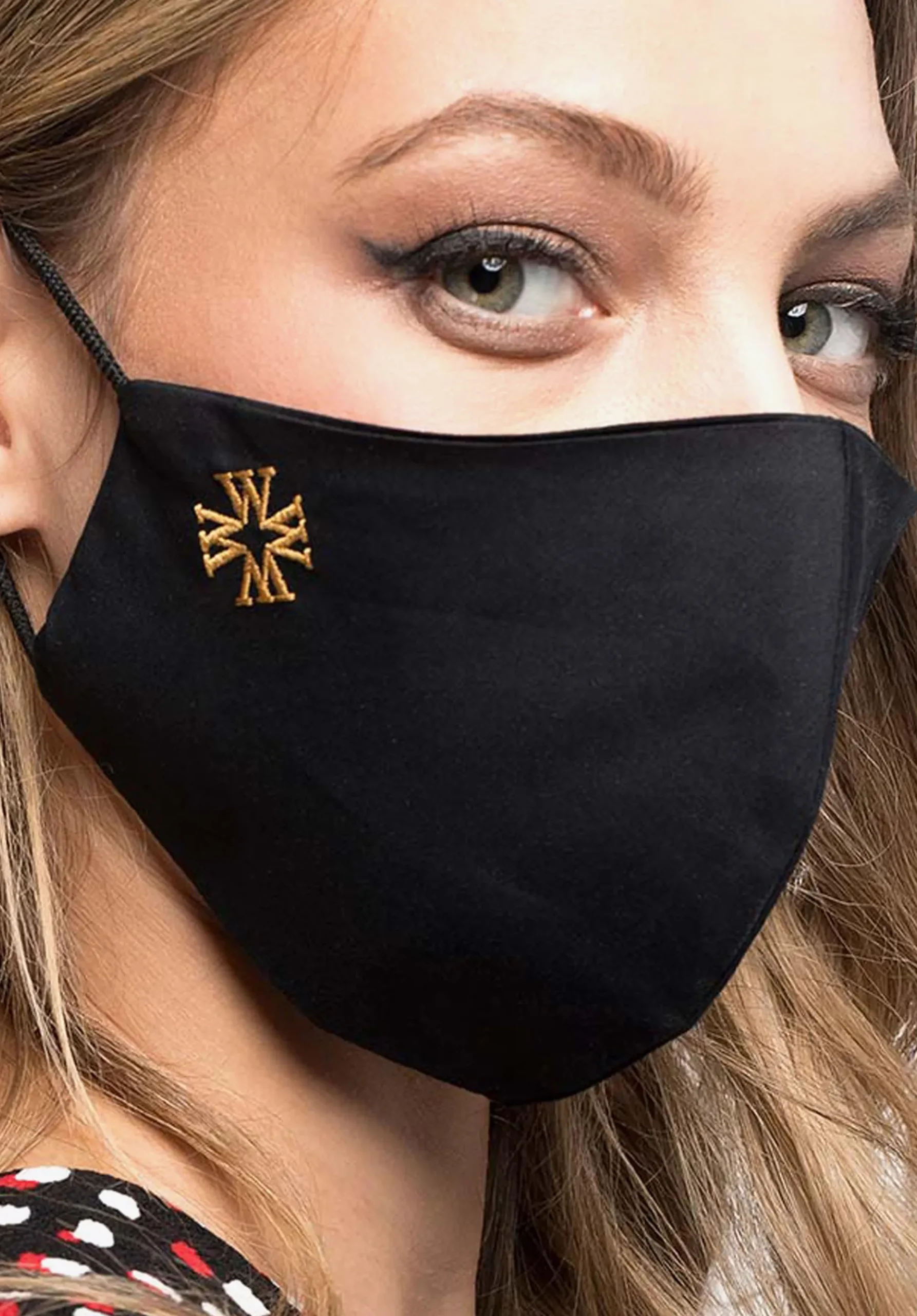 Maseczka bawełniana profilowana ze złotym monogramem czarna>WITTCHEN Discount