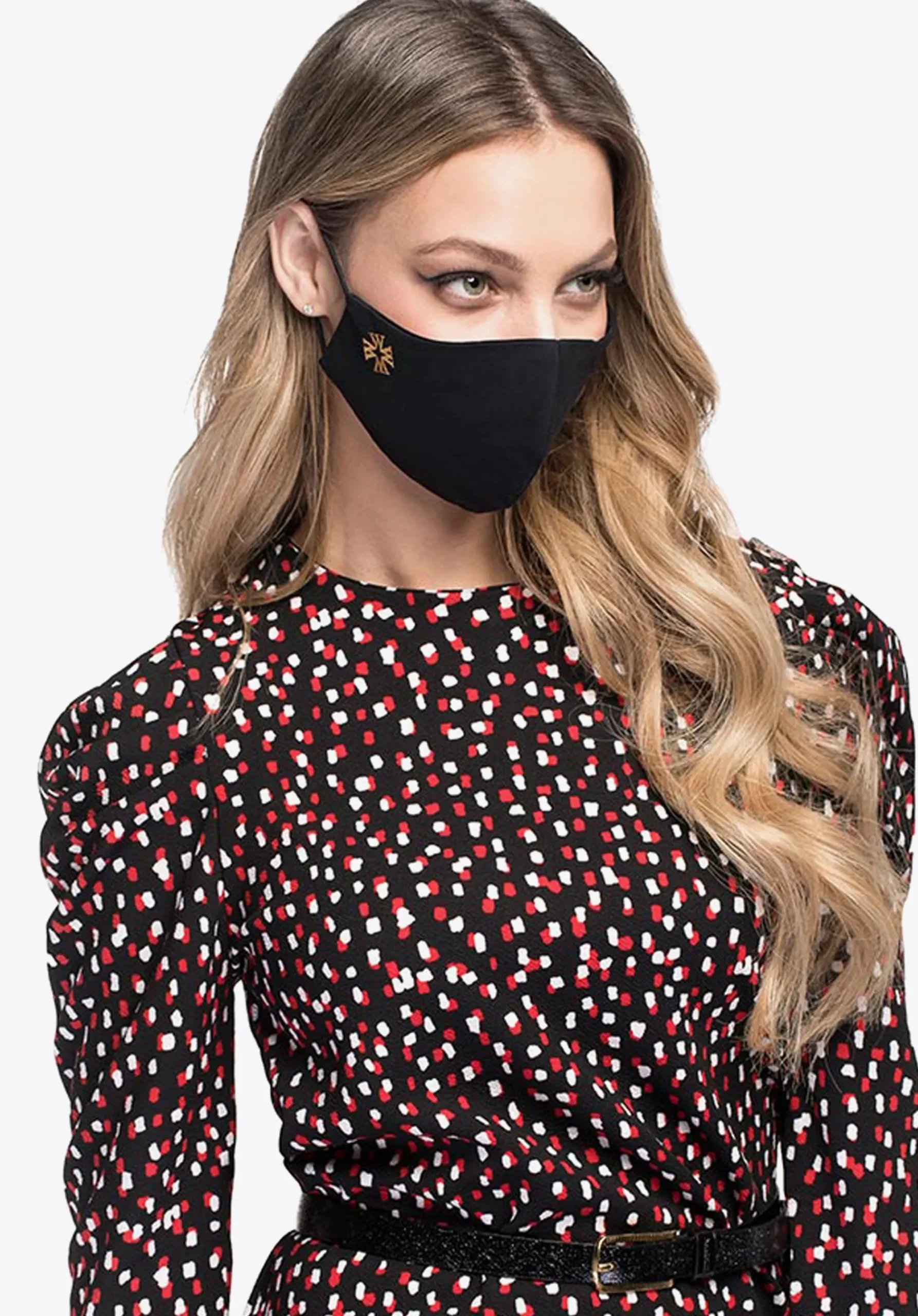 Maseczka bawełniana profilowana ze złotym monogramem czarna>WITTCHEN Discount
