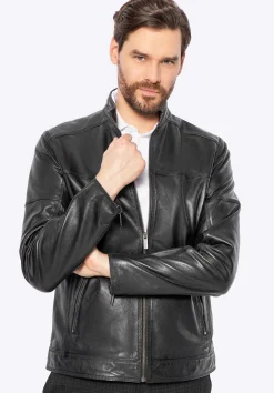 Męska kurtka biker ze skóry naturalnej czarna>WITTCHEN Discount