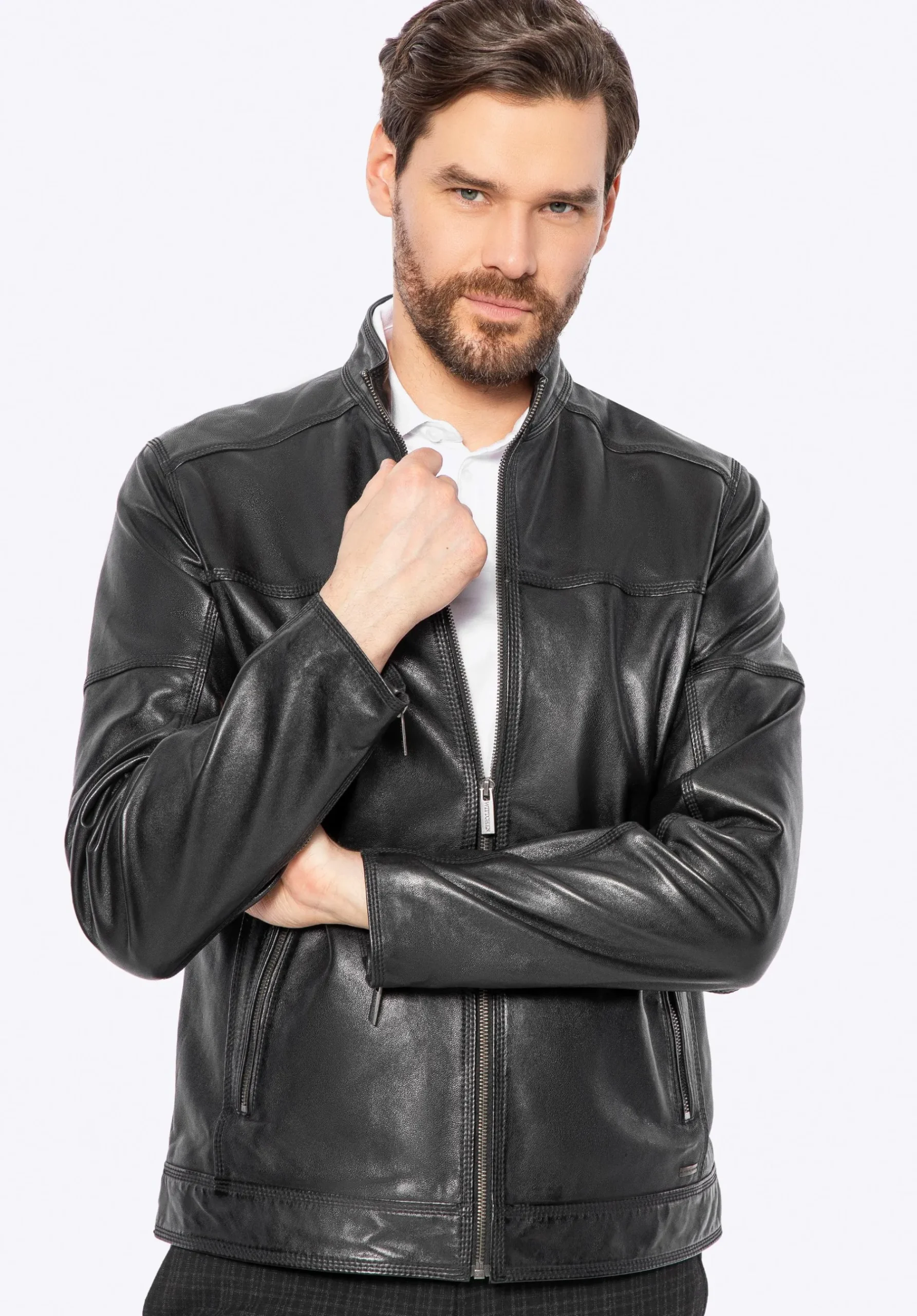Męska kurtka biker ze skóry naturalnej czarna>WITTCHEN Discount