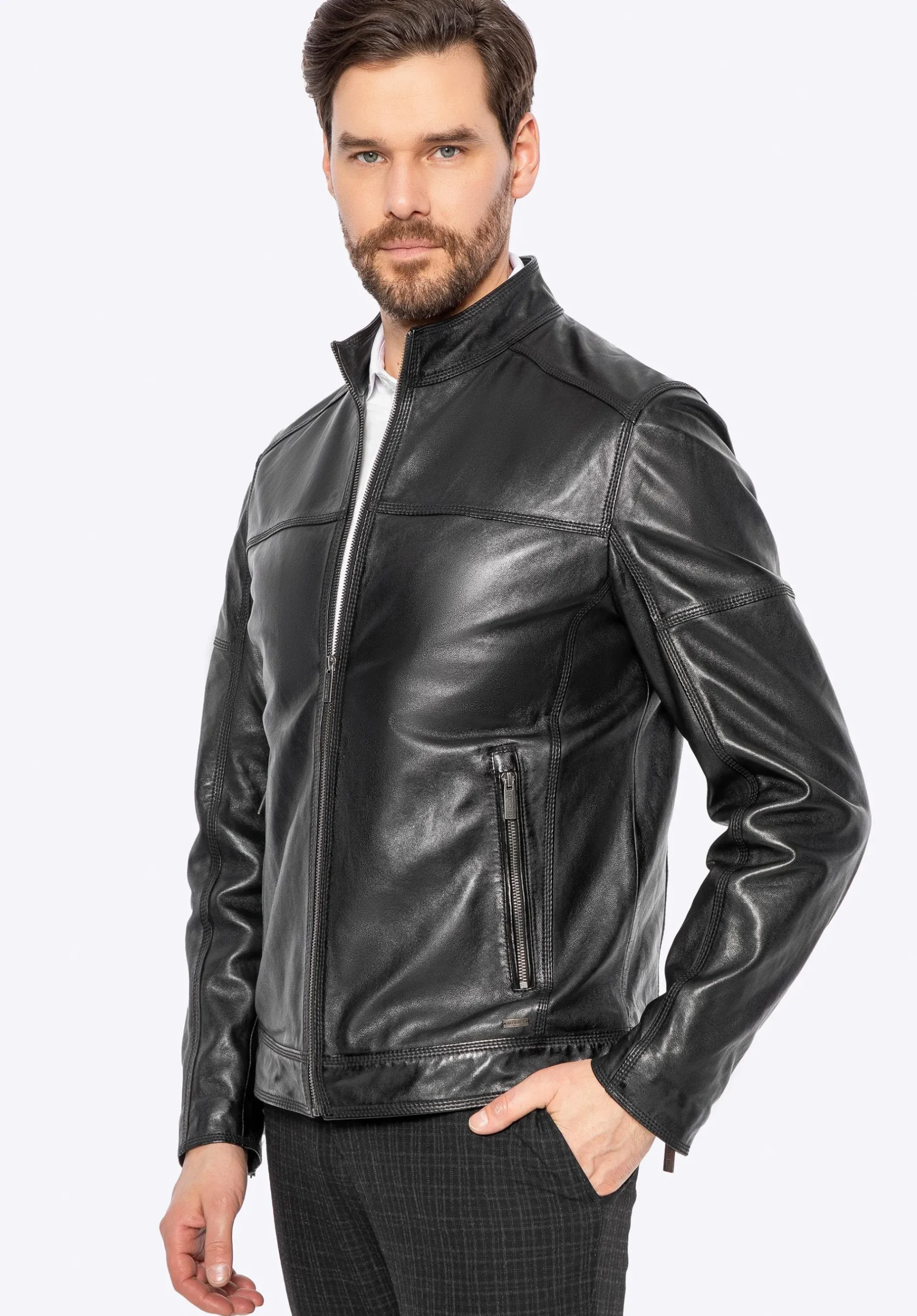 Męska kurtka biker ze skóry naturalnej czarna>WITTCHEN Discount