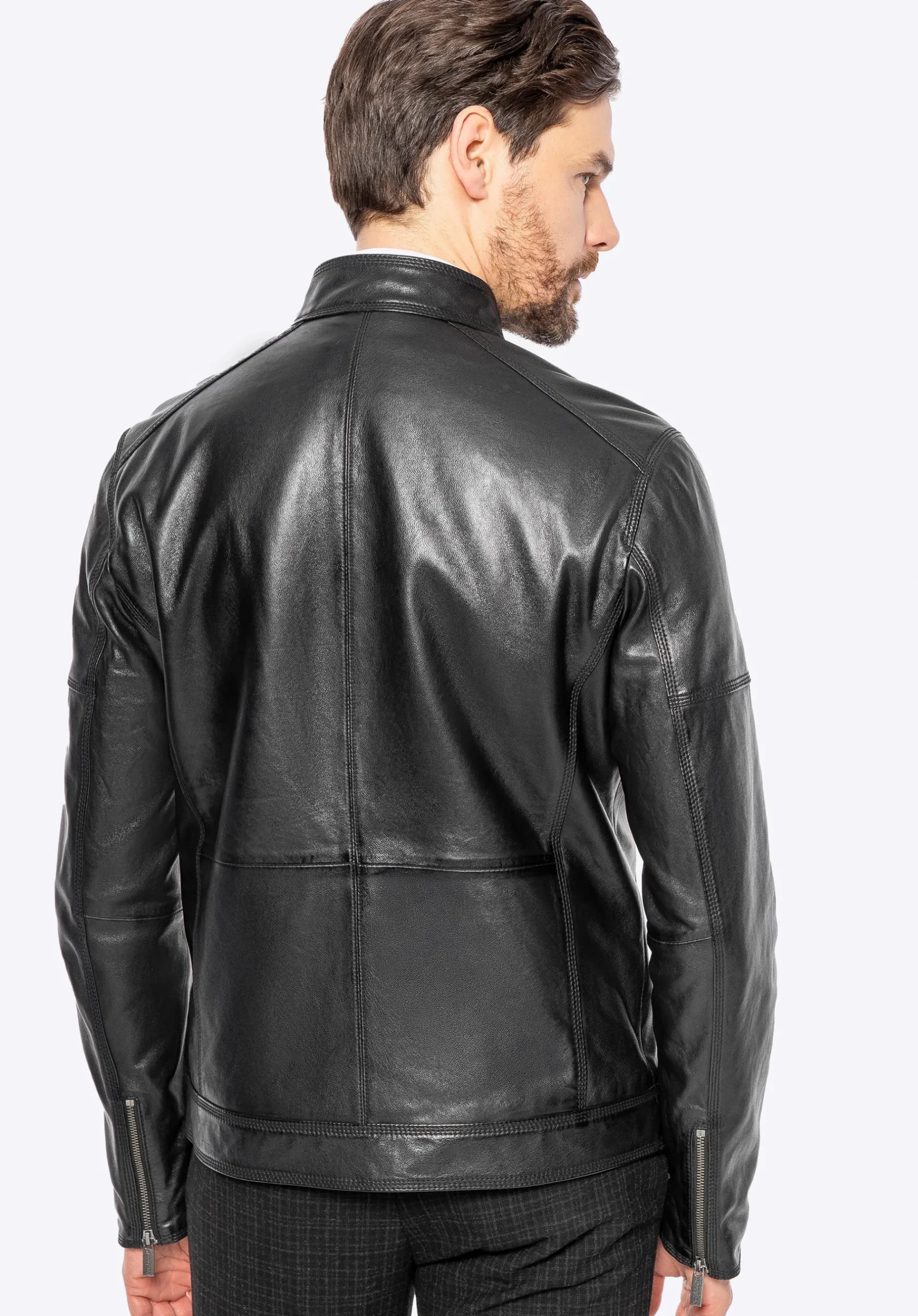 Męska kurtka biker ze skóry naturalnej czarna>WITTCHEN Discount