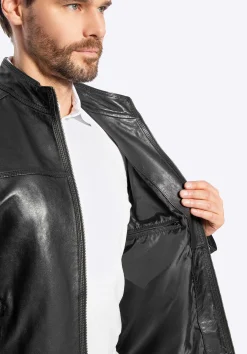 Męska kurtka biker ze skóry naturalnej czarna><noscript><img width=