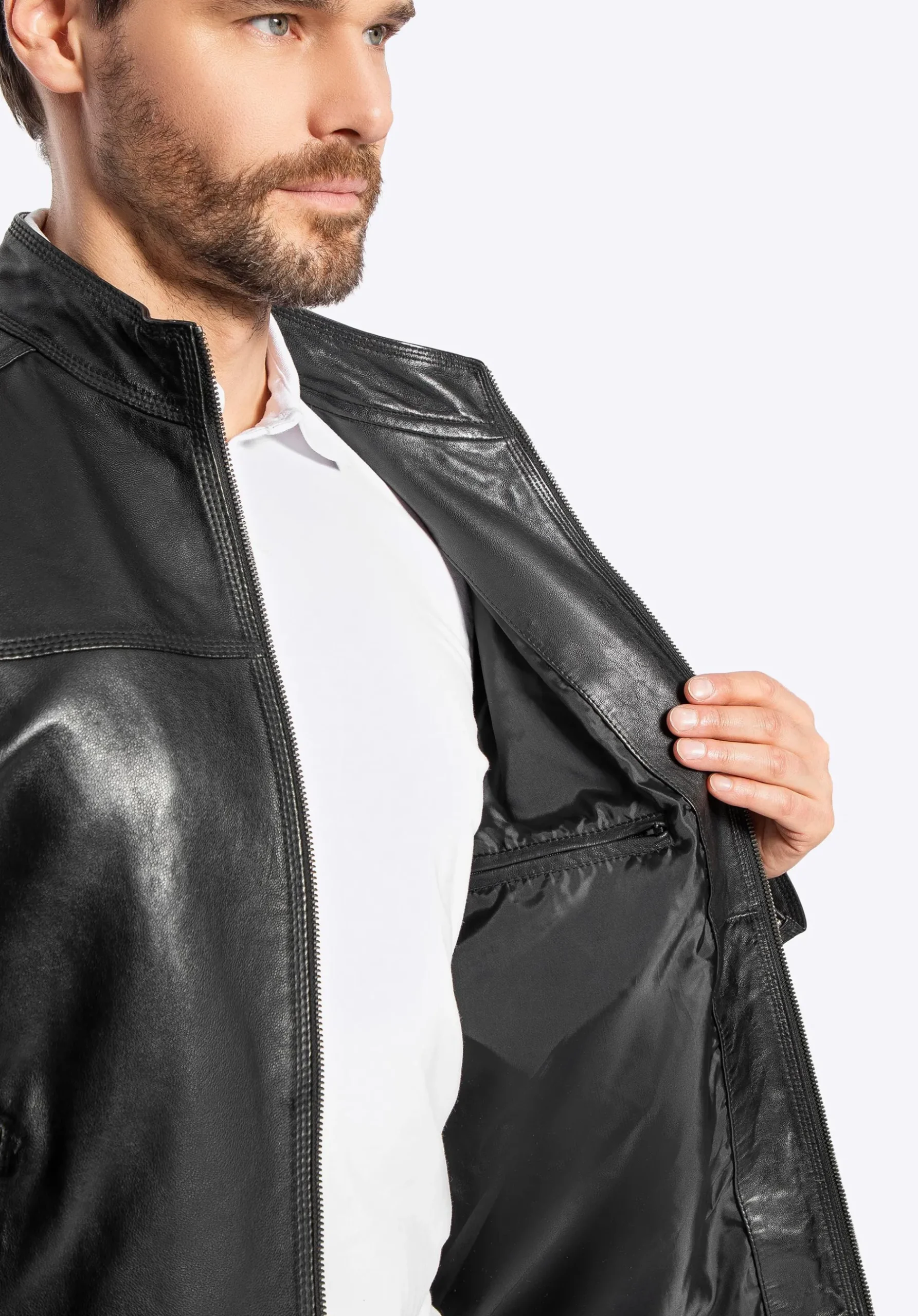 Męska kurtka biker ze skóry naturalnej czarna>WITTCHEN Discount