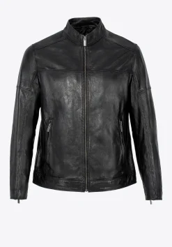 Męska kurtka biker ze skóry naturalnej czarna><noscript><img width=