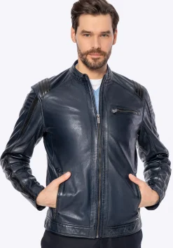 Męska kurtka biker ze skóry owczej granatowa>WITTCHEN Hot