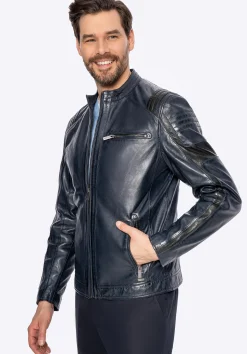 Męska kurtka biker ze skóry owczej granatowa>WITTCHEN Hot