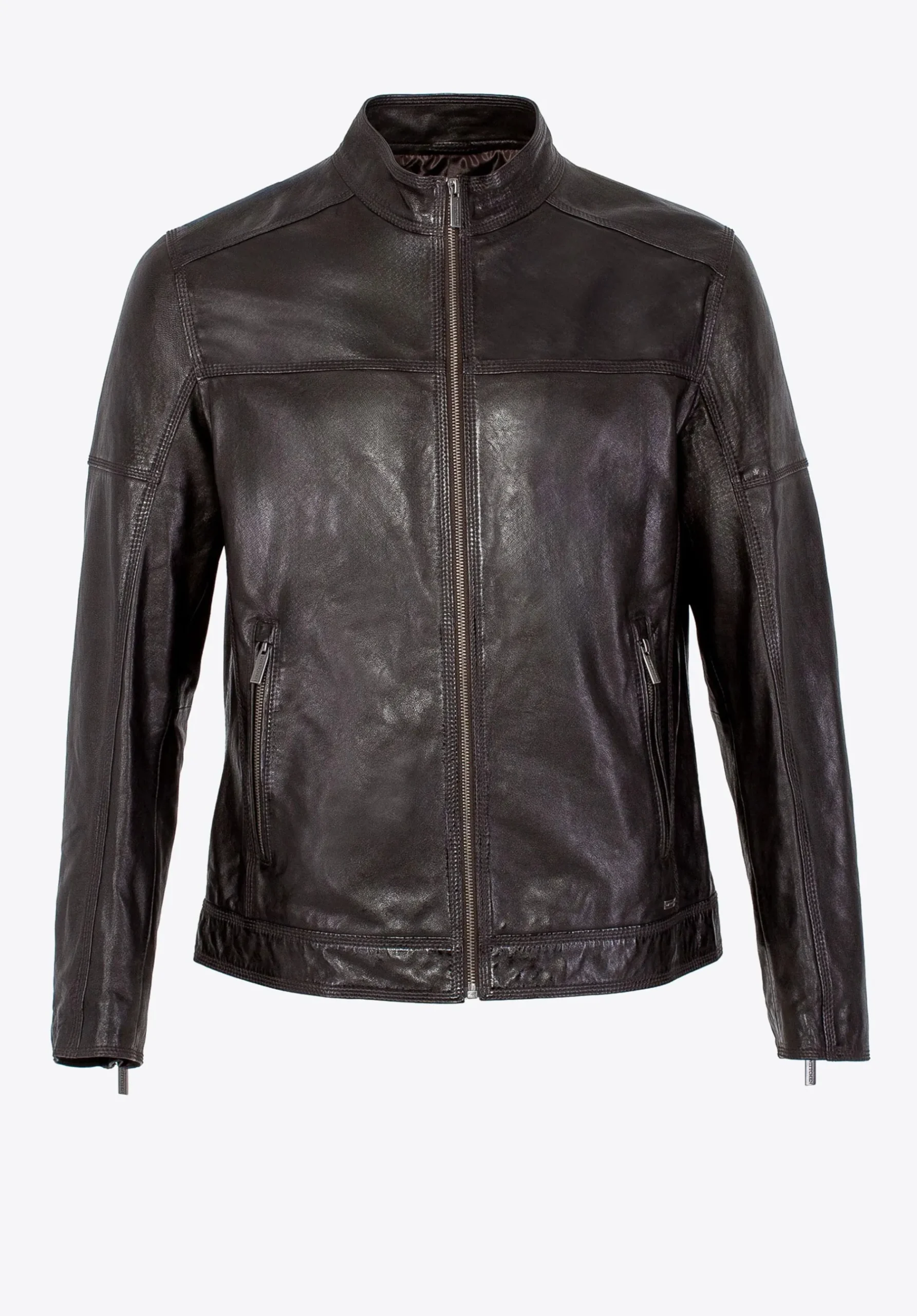 Męska kurtka biker ze skóry naturalnej ciemny brąz>WITTCHEN Outlet