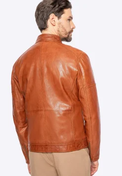 Męska kurtka biker ze skóry naturalnej jasny brąz><noscript><img width=