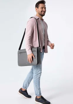 Męska torba na laptopa 13” z matowej ekoskóry na ramię szara><noscript><img width=