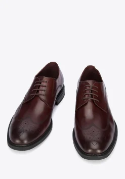 Męskie buty brogsy skórzane z płaskim szwem bordowe>WITTCHEN Outlet