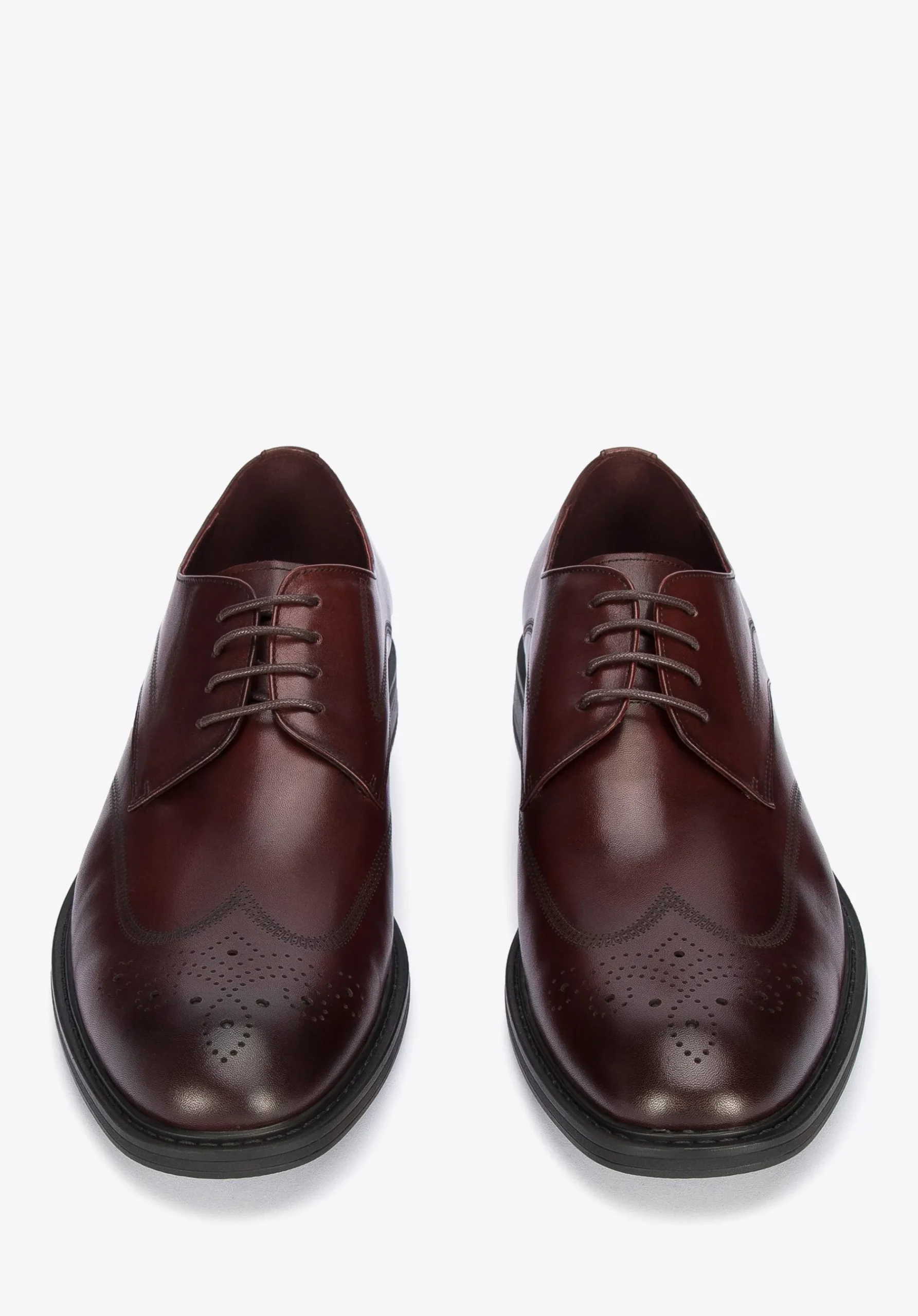 Męskie buty brogsy skórzane z płaskim szwem bordowe>WITTCHEN Outlet